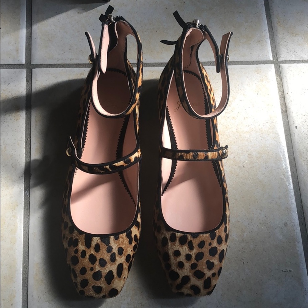NEW J Crew Sally Ballet with Straps Leopard